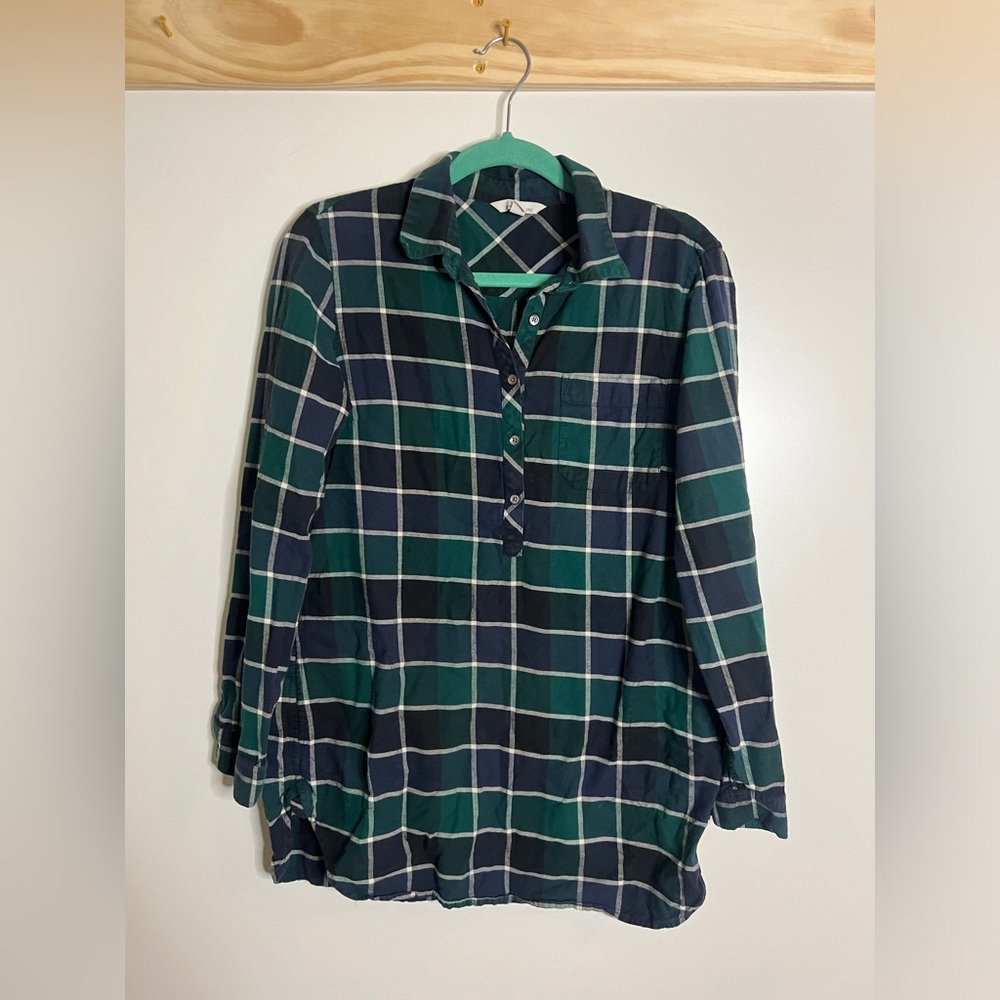 L.L.Bean Signature Quarter Button Flannel Top Plaid Women Size Small